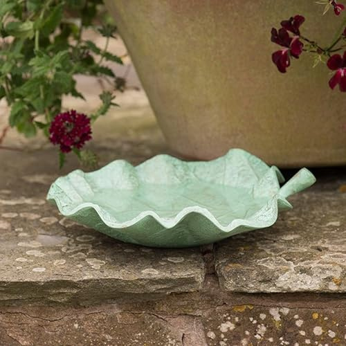 Crocus Collection 30cm Bird Bath Bowl Freestanding Seed Dish Vintage Style Verdigris Leaf Wildlife Oasis Water Basin