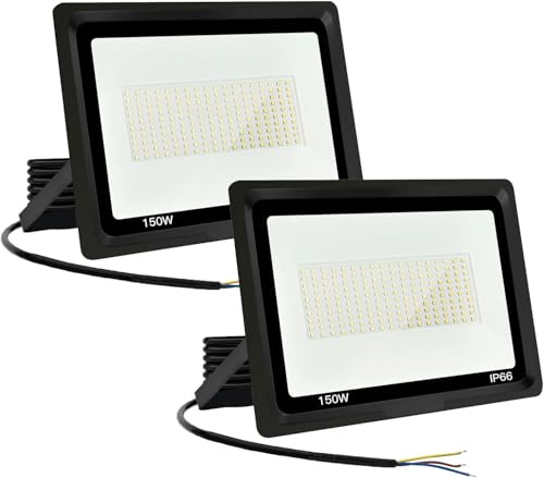Jefedana Focos LED Exterior 150W Proyector LED Exterior 15000LM IP66 Impermeable Foco Proyector LED 6500K Blanco Frío Floodlight para Casa, Garaje, Patio, Terraza, Campo (2pcs)