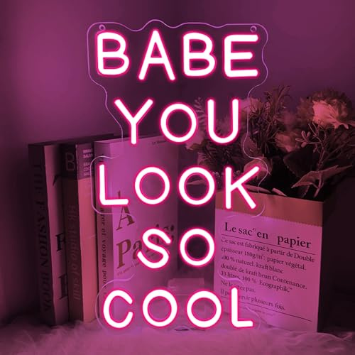 Babe You Look So Cool Neon Sign Letter LED Lettering Lights Personalized Neon Signs for Wall USB Light for Home Bedroom Living Room Kitchen Gifts