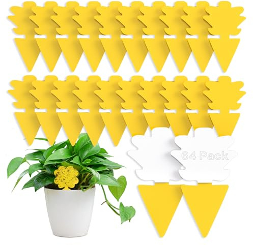 Fruit Fly Traps,Double-sided Fungus Gnat Sticky Catcher,for Greenhouses, Orchards, Indoor Home,Balcony,Farms,Trash Bin,Backyard Garden Variety Insects Fly Control Trap,Non-Toxic, Waterproof (64 Pcs)