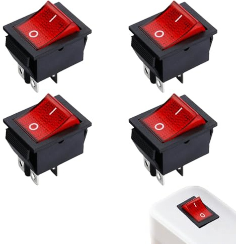 4 Stück Rot Glühen Schalter,Schalter 230v,Kippschalter 230v,Ausschalter,Einbauschalter,Mit Rotem Licht,Wippschalter16A/250V/20A/125V Geeignet für Den Einbau In Häusern, Autos Und Elektrischen Geräten