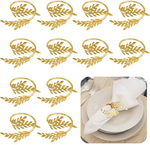 12Pcs Gold serviettenring Set, TIE-DailyNec Blatt Serviettenhalter, Metall Serviettenschnallen für Dining Jahrestag Geburtstag Thanksgiving Weihnachten Kerzenlicht Bankett Abendessen Hochzeit