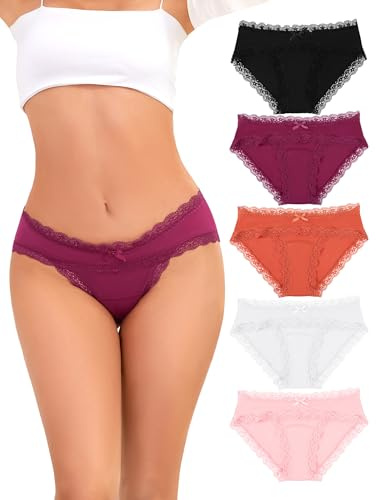Voenxe Dam Trosor,Women Blandad Bomull Spets UnderkläDer,BekväMa Sexiga Underwear,Mjuka Bikinitrosor,Damen Hipster Medium LåGuppgåNg Midja,Underbyxor Lace Stretch,Kvinnor Soft Panties,5-Pack