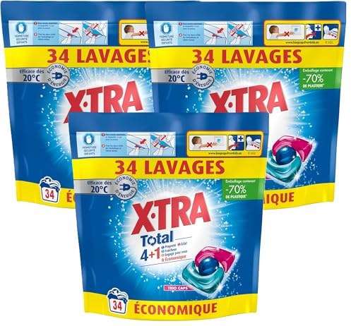 Xtra Total - Lot de 3 Pack de Capsules de lessive - Trio-Caps - 4 plus 1 - Original