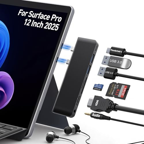 surface Pro 12 Dockingstation, Surface Pro 12 Zubehör mit 4K HDMI, Thunderbolt 4 Hub (4K@60Hz Display + 40Gbit/s Daten + 100W Laden), 2X USB 3.0, SD/TF, 3,5mm Audio