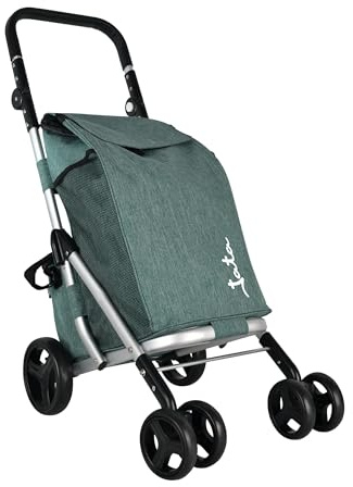JATA HCAR2501 - Carro de la Compra 4 Ruedas. De 40L con Bolsa Refrigerante para Congelados. 2 Ruedas Giratorias 360º. Carro Plegable. con Freno. Chasis de Aluminio
