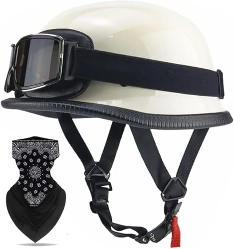 Caimcie Tysk motorcykelhjälm Vintage Halv ECE/Dot certifierad, Jet Retro halvöppen hjälm med skyddsglasögon för män och kvinnor. G,M=56-57 cm