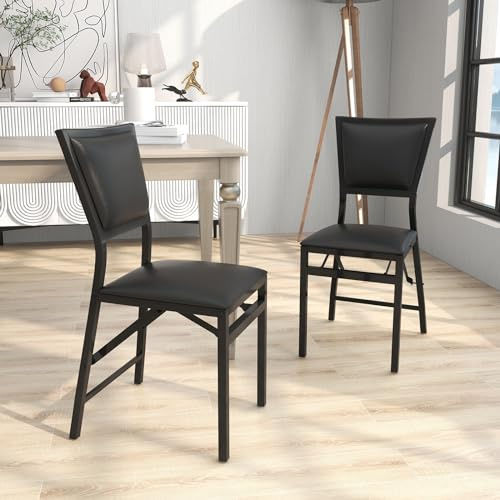 GIANTEX Set di 2 sgabelli da bar pieghevoli con schienale alto, sedia da bar pieghevole con imbottitura in spugna e telaio in metallo, sedia pieghevole per cucina, sala da pranzo, ristorante