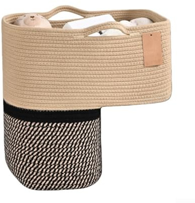 Panier d'escalier tissé avec poignées pour jouets et livres | Panier de rangement en lin pour moquette d'escalier | Organiseur d'escalier compact, design peu encombrant (B)
