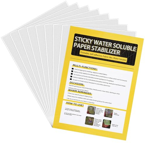 Stabilisateur de Broderie Auto-Adhésif, A4(29.7 x 21cm) Papier Hydrosoluble | 8 Pièces Papier Broderie Soluble, Il Peut être Utilisé pour l'impression, Peinture à la Main et Broderie