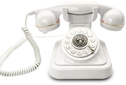 Téléphone rétro européen, téléphone vintage à touches avec volume de sonnette réglable et répétition, téléphone filaire pour maison, bureau, café, décoration (blanc)