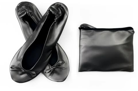 LCKKJHG Fashionabla vikbara inomhusbalettskor för bröllopsdans, platta tofflor utan spets för bröllopsceremonier, Black1, 36 EU