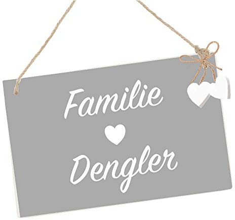 Türschild aus Holz für die Haustür mit Name der Familie - Haustürschild in Grau mit weißer Schrift