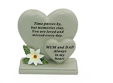 Mum & Dad Sentiment Heart Graveside Remembrance Plaque Ornament