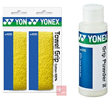 Yonex Towel Grip (x2) und Yonex Grip Powder Packung, gelb