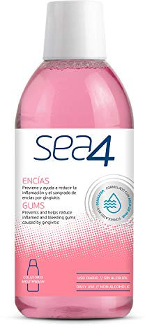 SEA4 Colutorio Encías Uso Diario. Previene el Sangrado de Encias e Inflamación por Gingivitis. Formulado con Agua de Mar. Sin Alcohol. 0% Clorhexidina, 500ml.