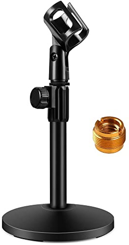 InnoGear Desktop Microphone Stand, 1 Pack Upgraded Adjustable Table Mic Stand with Mic Clip and 5/8 Male to 3/8 Female Screw for Blue Yeti Snowball Spark & Other Microphone
