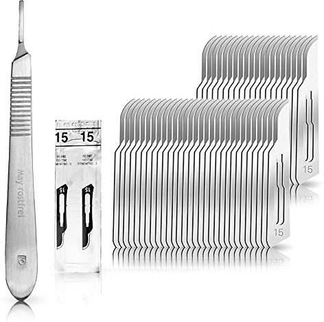 May Bastelmesser Set Skalpellgriff Figur 3 mit 50x Klinge Figur 15 | Profi Bastelmesser-Set inkl Skalpellhalter aus Edelstahl und 50 Ersatzklingen (Figur 15)