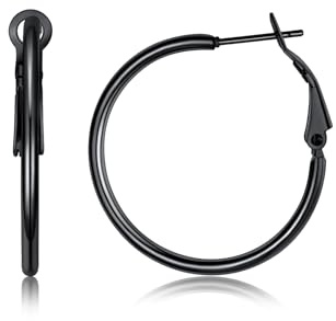 FOCALOOK Boucles d'Oreilles Créoles Femme Légères & Confortables à Porter | Creole Argent/Plaqué Or/Noir Acier Inoxydable 20-100mm Grands Anneaux Oreilles Cercles Cadeaux pour Femmes Hypoallergénique