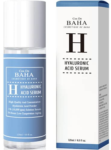 Cos De BAHA Hyaluronsyraserum, rent natriumhyaluronat 10 000 ppm, fuktgivande ansiktsserum för torr och dehydrerad hud 4 Oz Liq. (förpackning med 1) Klar