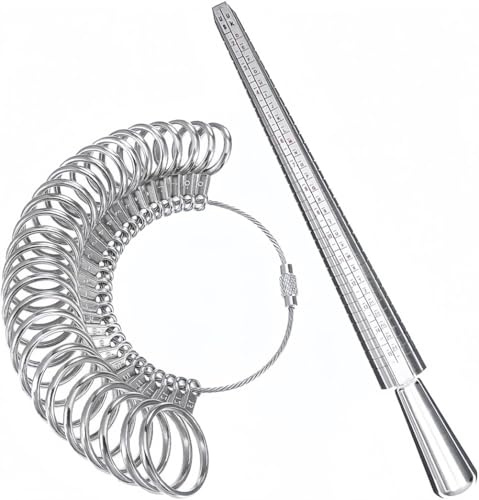 KAHEIGN Set Di Misuratori Per Anelli, Mandrino Stick Uk Dimensioni Z 26 Anello Da Dito Di Misurazione Strumento Per Gioielli Per Donne Uomini Matrimonio Di Fidanzamento (argento)
