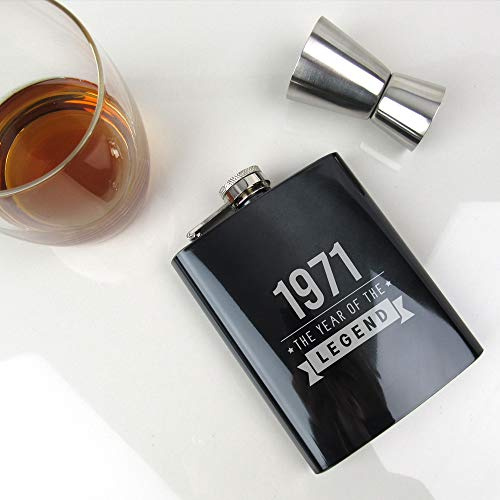 eBuyGB Flasque noire gravée « Year of the Legend » pour homme 50e anniversaire en acier inoxydable