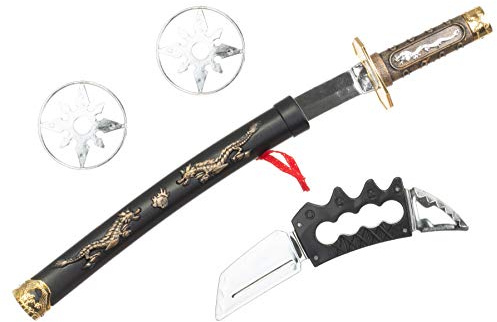 Brandsseller Drachen Ninja Waffenset Verkleidung Accessoires Schwarz/Silber/Gold 4 teilig