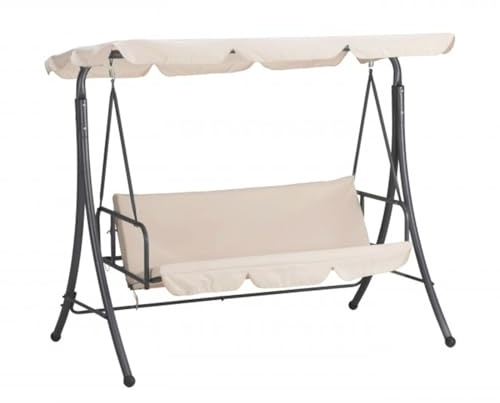 Mediawave Store - Balancín cama de jardín modelo Arizona, balancín de exterior de 3 plazas, con techo parasol, estructura de acero (beige)