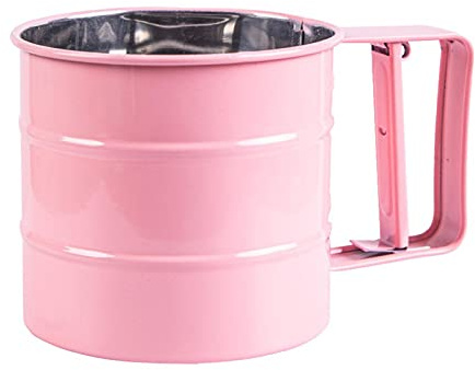 Cenbee Flour sieve stainless steel material manufacturing,Coffee Sieve Cup,Semi Automatic 2 Cup Sifter for Baking | Fine Mesh Pastry Sieve Cup（Pink）