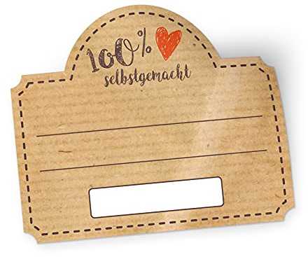itenga 50x Marmeladen Etikett Erdbeere Aufkleber 100% selbstgemacht Sticker braun selbstklebend für Marmelade Einmachgläser Geschenke - hochwertiges Papier - 4,5x3,8cm (zum Beschriften)