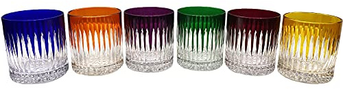 KLEIN 54120 BACCARAT FRANCE 6 Bicchieri di Whisky e Acqua in Cristallo - Assortimenti di 6 Colori - Service Roemer Concorde 28 cl - Maison Klein Artisan du Cristal - Set Regalo - Firmata
