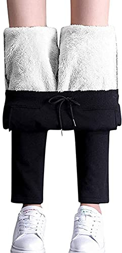 Joligiao Pantalon de Jogging Femmes Chaud Polaire Longue Pantalon de Sport avec Poches Polaire de Sachemire Pantalon de Survêtement Training Fitness en Hiver(Noir,S)