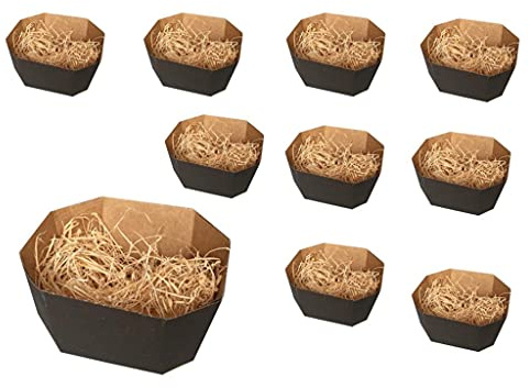 25 Cestini di Cartone Nero Avana, scatoline aperte per confezioni, bomboniere, packaging regalo, cestino natalizio o pasquale MOD N con 250 gr paglia in legno finissima