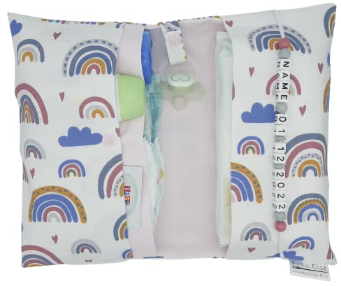 Große Windeltasche XXL mit Name Wickeltasche Regenbogen rosa
