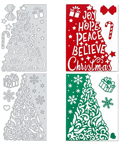ORIGACH 2 Stücke Weihnachtsbaum Metall Stanzformen Prägen Stanzschablone Vorlage für Weihnachten DIY Kartenherstellung Fotoalbum Scrapbooking Stempel Kunst Handwerk Dekorativ