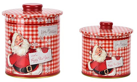 2PCS Barattolo di Stoccaggio di Natale con Coperchio, Regalo Caramelle Biscotto di Latta Contenitore di Stoccaggio Sigillato in Latta per Biscotti Regalo(Santa Claus)
