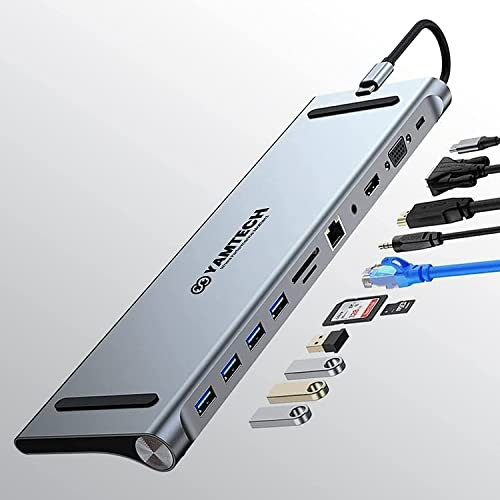 11 in 1 USB-C docking station, USB Type C to 4K HDMI USB C to Ethernet Hub VGA,SD/TF card reader Ethernet 4 USB VGA Audio adapter for MacBook, Mac Pro, Air IMAC Chromebook Type c Multiport adapter