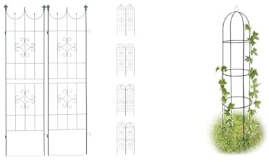 Relaxdays Rankgitter 2er Set, Metall, 180 x 50 cm & Rankobelisk beschichtetes Metall 190 cm, witterungsbeständige Garten Rankhilfe für Rosen und Blumen, grün