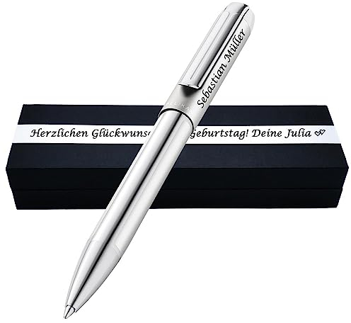 Pelikan Kugelschreiber Pura® K40 Silber mit Wunscgravur | Geschenkbox personalisiert | Hochwertig eloxiertes Aluminium-Gehäuse | Geschenk zum Geburstaf | Abschluss PS274Box2