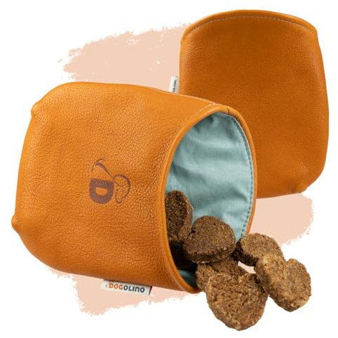 Pantolinos DOGOLINO® Leckerli-Beutel für Hunde aus Leder - Leckerlitasche - Futterbeutel für Hundetraining - Kleiderschutztasche - Snackbeutel zum Gassi gehen (Orangebraun, Basic)