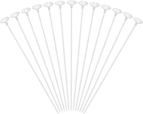 50 Pcs Balloon Sticks,DaYue 40 CM Plastic Thicken Durable Reusable Milk-White Sticks Holders with Cups for Balloon Party Decor