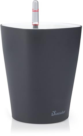 Dexceder 6x7 Self Watering Planter Indoor Outdoor, Matte Table Flower Plant Pot with Water Level Indicator (Slate Gray)
