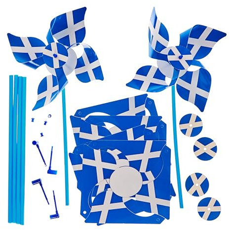 Baker Ross FN010 Scotland Flag Windmill Kits - Pack of 6, St Andrews Day Craft Kits for Kids