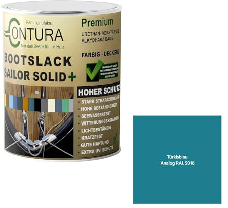 Contura Bootslack Farbig GLÄNZEND Yacht- Buntlack Metall Holz GFK Holzlack Boot Farblos (Türkisblau - RAL 5018 Analog, 1 LIter)