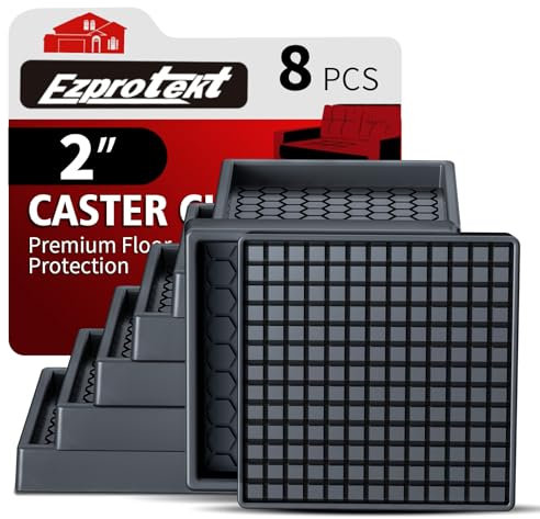 Ezprotekt Sous Verres de Meubles 8 roulettes, Patins de Meubles antidérapants 51*51mm pour sols en Bois Dur, Rondes en Caoutchouc antidérapantes pour Meubles, Protections de Sol antidérapantes, Nero