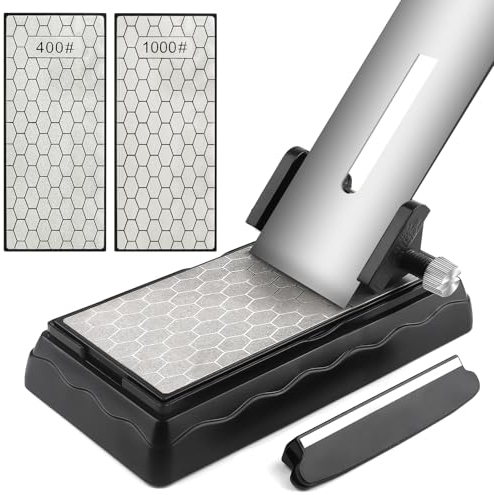 Kalolary Piedras Afilar Diamante con Guía Afilado, Piedra Afilar Cuchillos con Base Antideslizante Cinceles Cepillos Juego Piedras Afilar Placa Afilado Diamante Fino/Grueso con Guía Ángulos(400/1000)