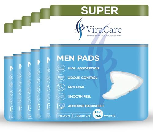 150 x Incontinence Pads Men | Mens Incontinence Pads | Odour Control and Smooth Feel | Size 26 x 18 cm | Pads for Men with Adhesive Backsheet | Super Absorbent Incontinence Pads | (6 Packs of 25)