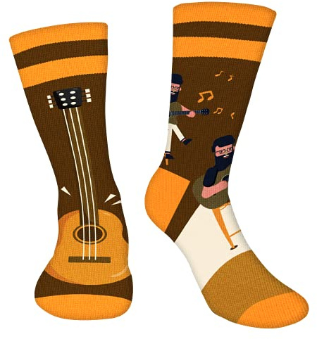 Calcetines Guitarra Hombre Mujer, Regalo Musical Original para guitarristas | Calcetines musicales de guitarra con dibujos originales; regalo para guitarristas, profesores de música, papá y adolescentes