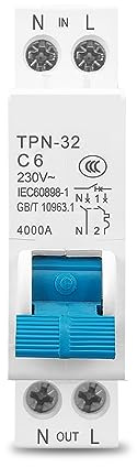 Interruptor Automático, Mini disyuntor TPN 1P + N MCB 6A 10A 16A 20A 25A 32A montaje en carril Din interruptor de aire doméstico en miniatura (20A)