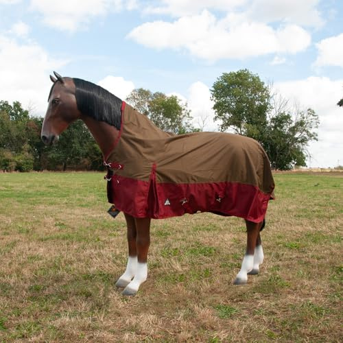Brama West Manta para caballo Nevada - Turnout 600D - Manta de invierno con cuello alto - Impermeable - Forro de nylon - Color antiguo/rojo